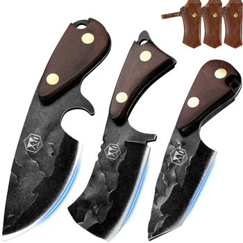 XYj 3 предмета Кухонные ножи из нержавеющей стали Набор ножей шеф повара Набор профессиональных тактических ножей Инструменты для нарезки с деревянной ручкой и чехлом