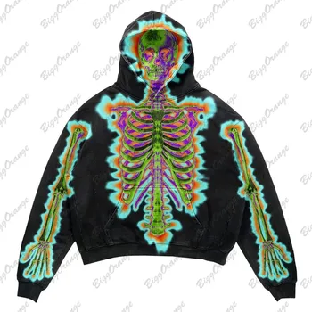 Y2K электрический шок темный свитер с рисунком скелета, свитер с капюшоном, уличная одежда, худи с рисунком скелета, толстовки harajuku, женские толстовки