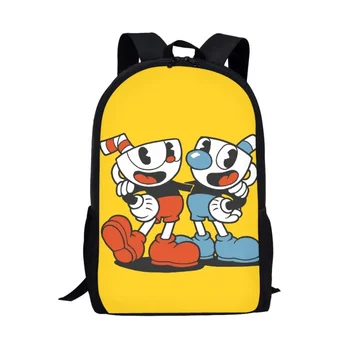 Yikeluo Милый школьный рюкзак с принтом Cuphead Mughead для детей, мультяшный студенческий прочный школьный рюкзак Унисекс, рюкзак для книг, сделай САМ