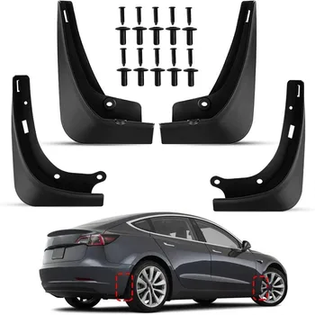 Автомобильные брызговики 4шт для модели Tesla Model 3 Установка бесплатно Y Брызговики Брызговики Крыло Переднее Заднее колесо Инструменты для защиты от брызг