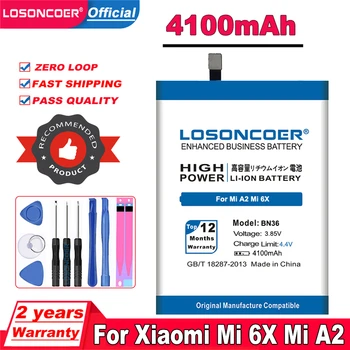 Аккумулятор LOSONCOER 4100mAh BN36 для Xiaomi Mi A2 MiA2 Mi 6X Mi6X Аккумулятор мобильного телефона Бесплатные инструменты