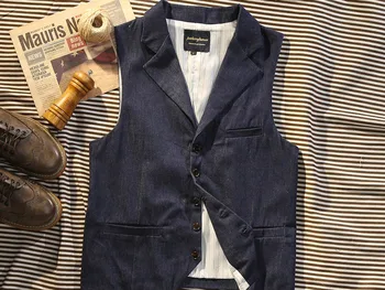 Американский повседневный жилет из выстиранной синей джинсовой ткани Amikaki, мужской пиджак в стиле джентльмена в стиле ретро, жилет на парижских пуговицах.