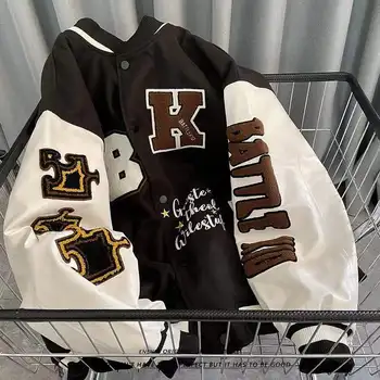 Американский ретро-алфавит, флокированные куртки с вышивкой, пальто, женская уличная хип-хоп повседневная дикая бейсбольная форма, пара свободных жакетов