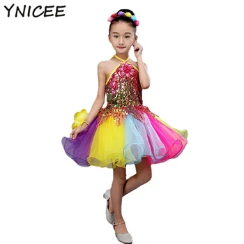 Балетное платье-пачка с блестками и радугой для девочек, Трико, Танцевальный наряд, Блестящая балетная пачка, Танцевальная одежда принцессы, Костюм Балерины