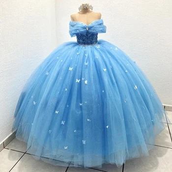 Бальные платья ANGELSBRIDEP, праздничные платья принцессы небесно-голубого цвета, украшенные блестками и стразами, Sweet 16 Vestidos De 15 Años