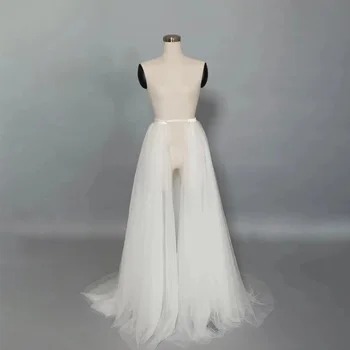 Белая съемная верхняя юбка из мягчайшего тюля со шлейфом длиной до пола, простая юбка-макси с поясом для свадебных аксессуаров 2021 г.