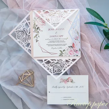 бесплатная доставка 50шт квадратных Пригласительных открыток 24 цветов в розовом стиле на помолвку Свадьбу День рождения Выпускной Юбилей