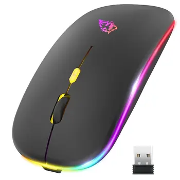 Беспроводная мышь с двумя режимами Bluetooth и частотой 2,4 ГГц, перезаряжаемая RGB, Эргономичный бесшумный щелчок для ПК, ноутбука, iPad, мобильного телефона, телевизора