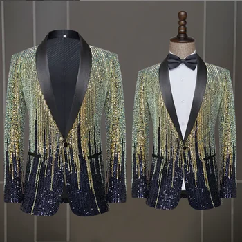 Большой размер 5XL, куртка с градиентными блестками, мужской блейзер, украшенный блестками, Оперные костюмы, костюм для выпускного вечера, блейзер, костюм для певцов Homme, сцена