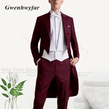 Бордовые утренние костюмы от G & N по индивидуальному заказу для джентльменов на свежем воздухе, для особых случаев - от свадеб до королевских церемоний, смокинг