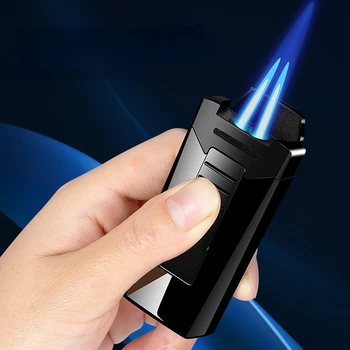 Ветрозащитные Газовые Зажигалки С Двойным Прямым Сильным Синим Пламенем Металлическая Сигара Light Point Персонализированный Подарок