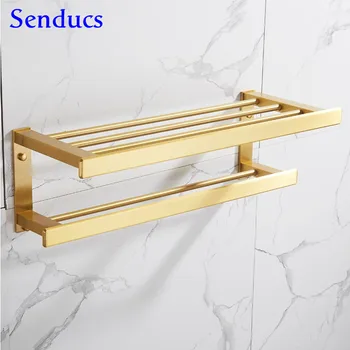Вешалка для банных полотенец Senducs из матового золота, держатель для полотенец для ванной комнаты, алюминиевый набор оборудования для ванной комнаты, золотые вешалки для полотенец