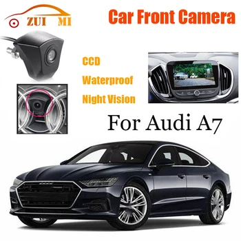 Вид спереди автомобиля Парковка CCD Камера ночного видения с логотипом Широкоугольная 170 ° Водонепроницаемая для Audi A7 2010-2017