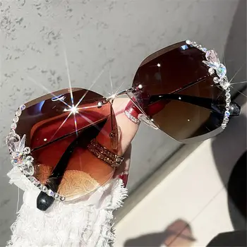 Винтажные солнцезащитные очки UV400 со стразами без оправы, модные солнцезащитные очки в стиле ретро, Градиентное Солнцезащитное стекло, женский оттенок