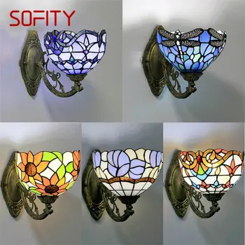 Винтажный настенный светильник SOFITY Tiffany, светодиодный креативный светильник из цветного стекла, бра для дома, гостиной, спальни, прикроватного декора