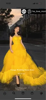 Выпускные платья из золотисто-желтого тюля Verngo, многослойная юбка на бретельках, страна Корея, вечерние платья для вечеринок, праздничное вечернее платье