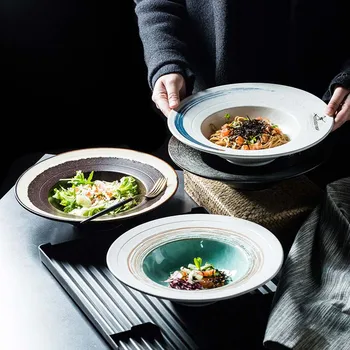 Высококачественные керамические тарелки в японском стиле, большие толстые суповые тарелки, глубокие блюда, креативные рестораны, словосочетательные наборы посуды