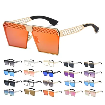 Высококачественные Модные поляризованные солнцезащитные очки Металлические Полые Дизайнерские Негабаритные Квадратные Цветные зеркальные солнцезащитные очки высокой четкости для мужчин и женщин