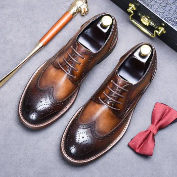 Высококачественные Мужские повседневные кожаные туфли-броги ручной работы в стиле ретро в британском стиле с резьбой, деловые Элегантные лаконичные оксфорды