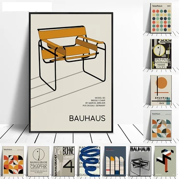 Выставочный плакат Bauhaus Стул под управлением Мужчины Геометрическая Картина на холсте Черно-Оранжевый Минималистичный Абстрактный рисунок на стене Домашний декор