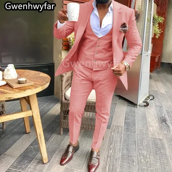 Гвенвифар 2022, новый модный мужской однотонный однобортный свадебный деловой костюм-смокинг с лацканами из 3 предметов, Однобортный деловой костюм-смокинг