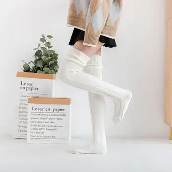 Гетры выше колена, гетры для корейской зимней девочки в стиле Лолиты, вязаные носки для ботинок, Уличные Шерстяные носки, носки с ворсом, чехол для согревания ног
