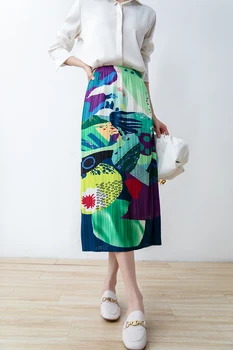 ГОРЯЧАЯ РАСПРОДАЖА модной юбки Miyake с абстрактным принтом и художественным смыслом, юбка с разрезом на талии сзади, В НАЛИЧИИ НА СКЛАДЕ