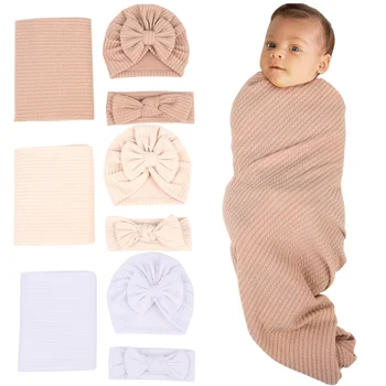 Горячие продажи детских Шарфов, однотонных одеял, шапок, наборов повязок на голову, мягких дышащих удобных одеял для новорожденных