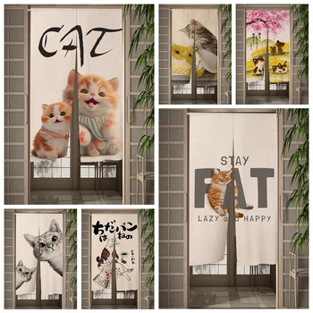 Дверная занавеска с забавным котом из японского мультфильма для кухни, столовой, спальни, занавески для перегородок, занавески для входа, подвесные полупрозрачные шторы