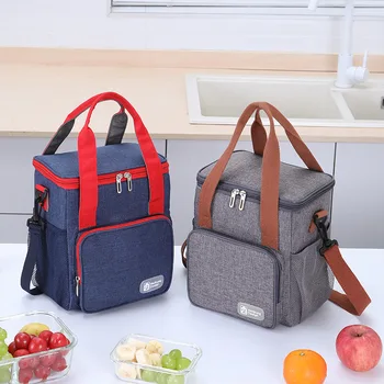 Двухслойная сумка для ланча с контрастным дизайном, пищевая утепленная подкладка, Большая вместимость, Семейный Школьный Милый контейнер для пикника, холодильник
