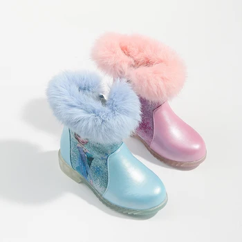 Детская зимняя обувь Disney; Ботинки для девочек На удобной подошве; Детские Зимние ботинки Принцессы Эльзы; Толстая Теплая Зимняя обувь с блестками для девочек от 7 до 12 лет