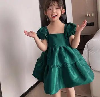 Детская одежда, зеленое платье для девочек, милая принцесса, Короткое красивое платье, детское платье