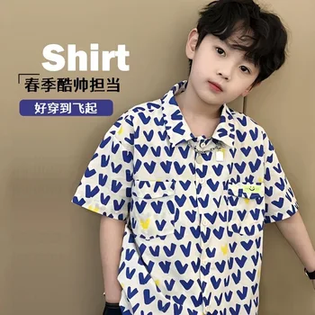 Детская одежда, летняя рубашка с короткими рукавами для мальчиков, рубашка с полным принтом, повседневная крутая одежда для подростков, топы для детей