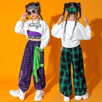 Детские подростковые наряды в стиле Kpop, одежда для девочек, толстовка, укороченный топ, рубашка с длинным рукавом, брюки-карго, детский танцевальный костюм в стиле хип-хоп