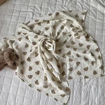 Детское одеяло с мультяшным медведем, Мягкое Хлопчатобумажное Пеленальное одеяло для новорожденных, Летнее Одеяло для кондиционирования воздуха,