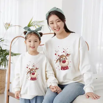 Джерси Навидад Святого Семейства, мама и дочь соответствующие одежда, рождественские свитера семья милый олень печать семьи соответствующие наряды, детские
