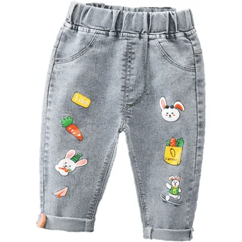 Джинсовые брюки с героями мультфильмов для девочек, детские джинсовые брюки, повседневная одежда для малышей, весна-лето, модная детская одежда 2-6 лет