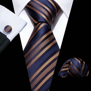 Дизайнерские Мужские галстуки в полоску, темно-золотистый Ретро Тканый галстук с карманом, Квадратные запонки, Наборы свадебных подарков для бизнеса Barry.Wang FA-6259