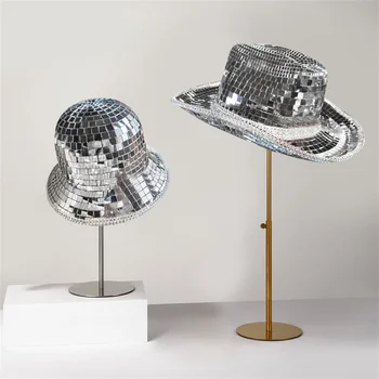 Диско-ковбойская шляпа с блестящим зеркалом, потрясающие шляпы с диско-шарами, диско-панама, блестящая ковбойская шляпа, кепка для сцены, бар, вечеринка, танцевальный декор