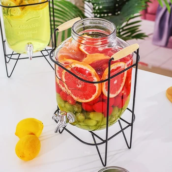 Диспенсер для сока в стеклянной банке объемом 4 л, стеклянный диспенсер для напитков с краном и подставкой для вечеринки дома