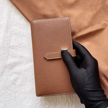 Длинный кошелек из натуральной кожи Унисекс, роскошный дизайн, кошелек из воловьей кожи, сумка для телефона известного бренда, модный женский клатч с застежкой, сумка для денег