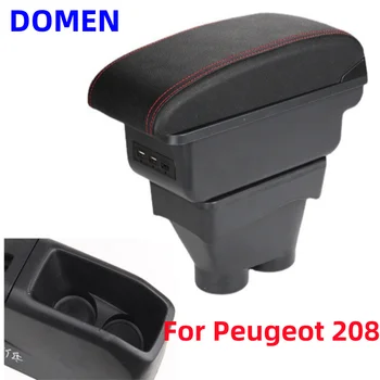 Для Peugeot 208 Подлокотник Коробка Детали интерьера Центральное содержимое автомобиля С выдвижным отверстием для чашки Большое пространство Двухслойный USB 2012-2018