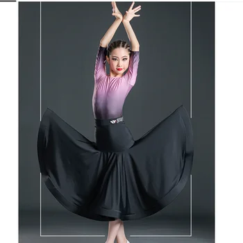 Для девочек Градиентный фиолетовый костюм для соревнований по бальным танцам Платья для выступлений Ча-ча-ча Летняя Одежда для занятий вальсом