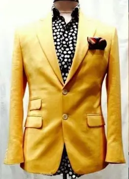 Желтые Мужские костюмы Новое Поступление2017 Модный Блейзер, Сшитый на заказ Костюм Ropa Formal Hombres Men Slim Fit (Куртка + Брюки + Носовые платки)