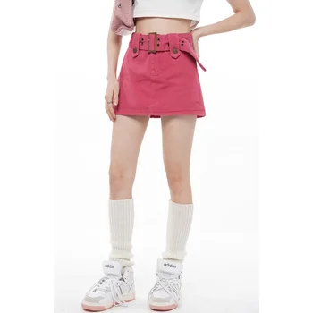 Женская винтажная джинсовая Розовая юбка в пол, Корейский модный дизайн, высокая талия, облегающая ягодицы, короткая юбка трапециевидной формы, Женская летняя одежда