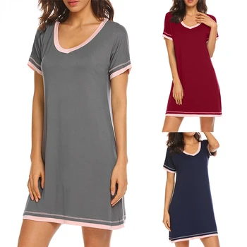 Женская Ночная рубашка Sleep & Lounge С круглым вырезом Свободного Сочетающегося цвета, Ночная рубашка С короткими рукавами, Пижамное Платье