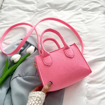 Женская однотонная сумка через плечо из чистого войлока, мини-кошелек, сумка-тоут, Женская сумка через плечо, Роскошная дизайнерская сумка для покупок, сумка-тоут