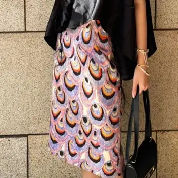 Женская приталенная юбка из жаккарда в стиле ретро с павлиньими перьями, новинка лета 2023 г.