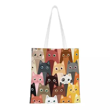 Женская сумка через плечо с кошками, сумки для покупок в стиле харадзюку с животными, милая сумка большой емкости, холщовая сумка Kawaii для женской школы