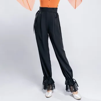 Женские брюки для латиноамериканских танцев с кружевным дизайном на щиколотках с высокой талией, костюм для соревнований по бальным танцам NY03 L2211
